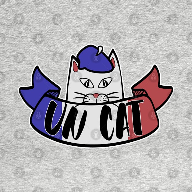 Un Cat Counting Pun, Funny French Flag Cat and Beret by Redmanrooster